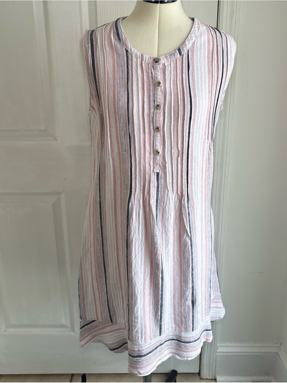 Linen Blend Midi Dress relaxed fit, pockets sz Med coastal